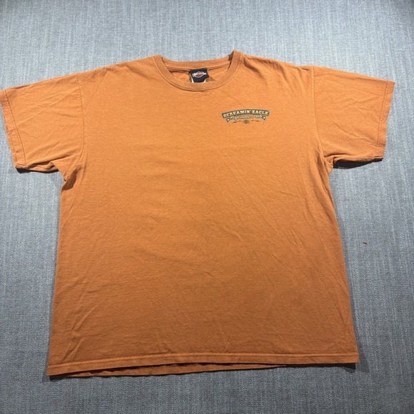 Harley-Davidson Shirt Mens XL Orange Screamin' Eagle Skull Graphic Biker Tee - Picture 5 of 8